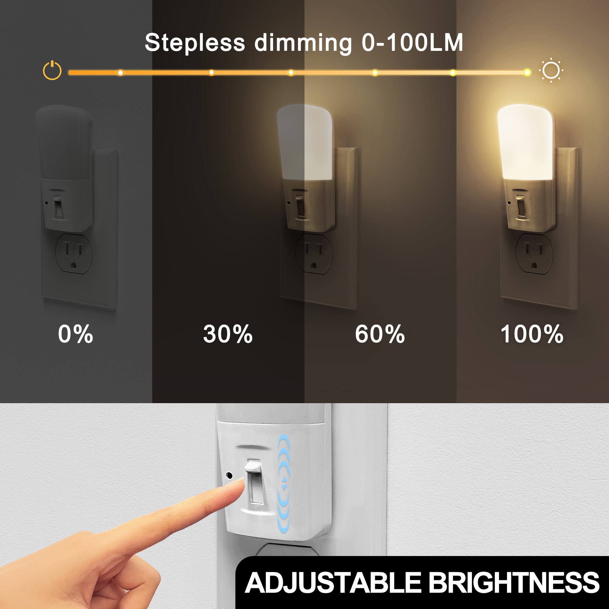 Stepless dimming 0-100LM  
0%  
30%  
60%  
100%  
ADJUSTABLE BRIGHTNESS