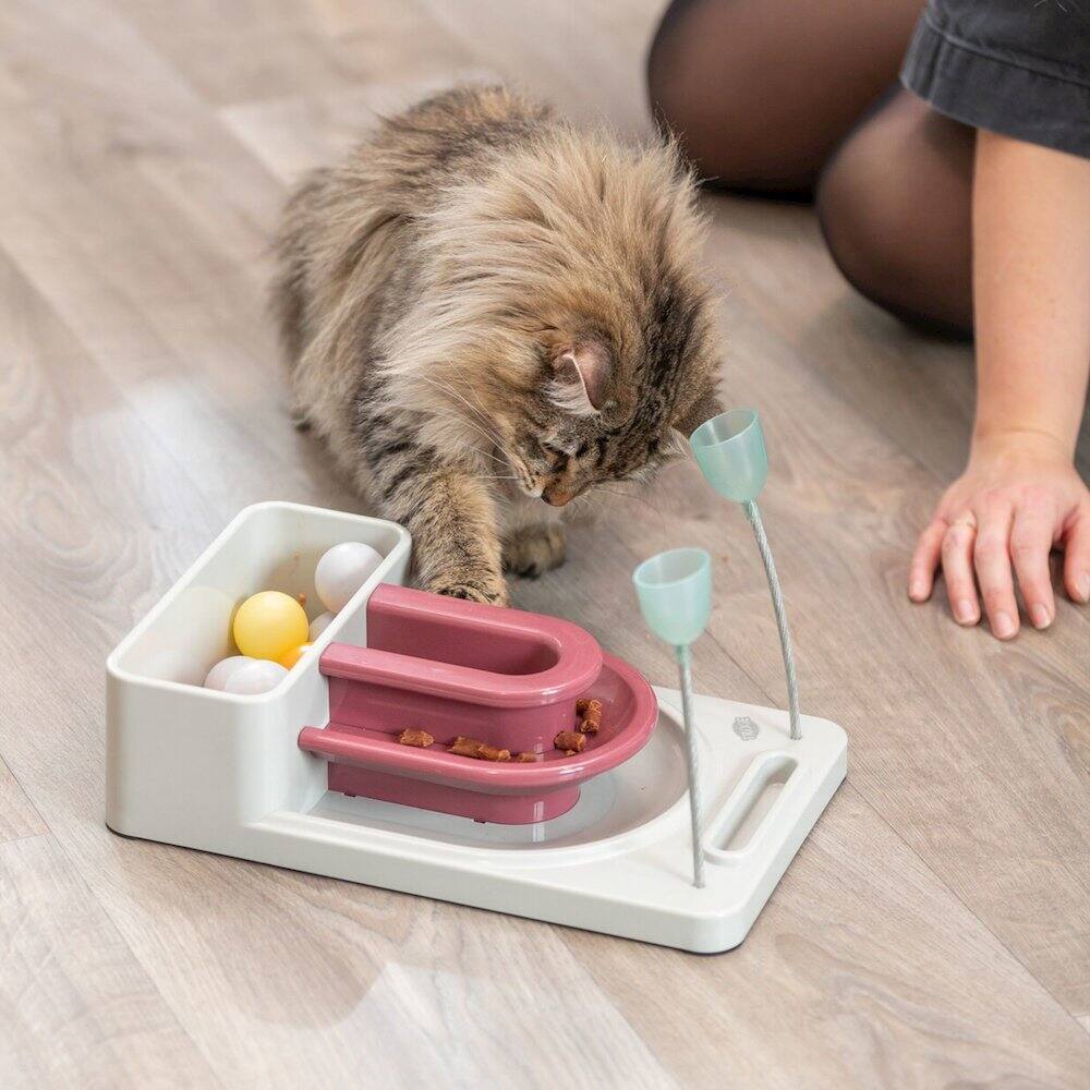 Angle. TRIXIE - Fantasy Board Strategy Game for Cats, Puzzle Toy, Treat Dispenser - Pink/Gray.