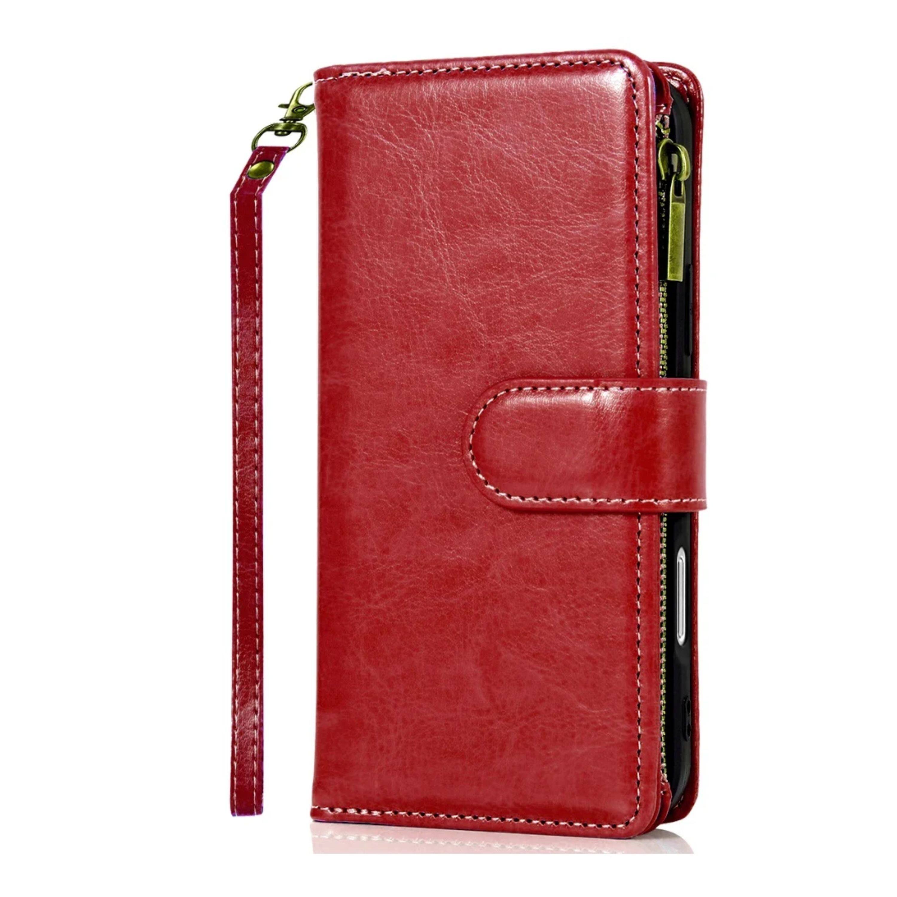 Back. Kitcheniva - PU Leather Phone Wallet Zipper With Tempered Glass For iPhone 16 6.1" Red - Red.