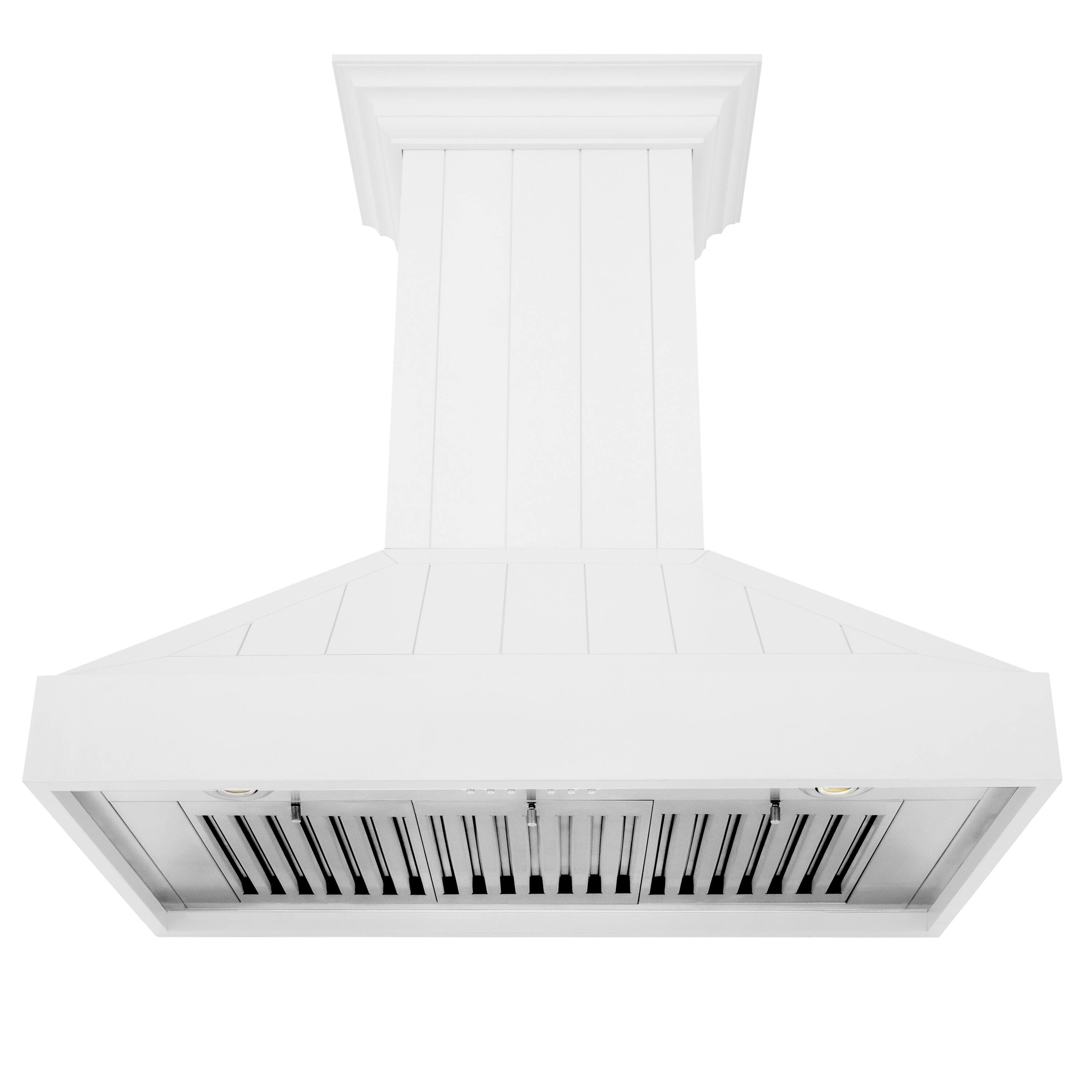 Angle. ZLINE - ZLINE 36 in. Wooden Wall Mount Range Hood (KPWW-36) -  Shiplap Bright White Finish.
