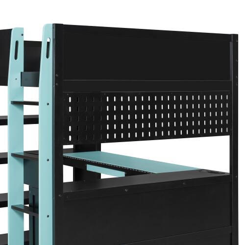 Alt View 2. Anysun - Full Size Gaming Loft Bed with Desk & RGB Lights - Pro-Gamer Bed with Power Outlet, Bookshelf, Pegboard & Storage Drawer - Blue.