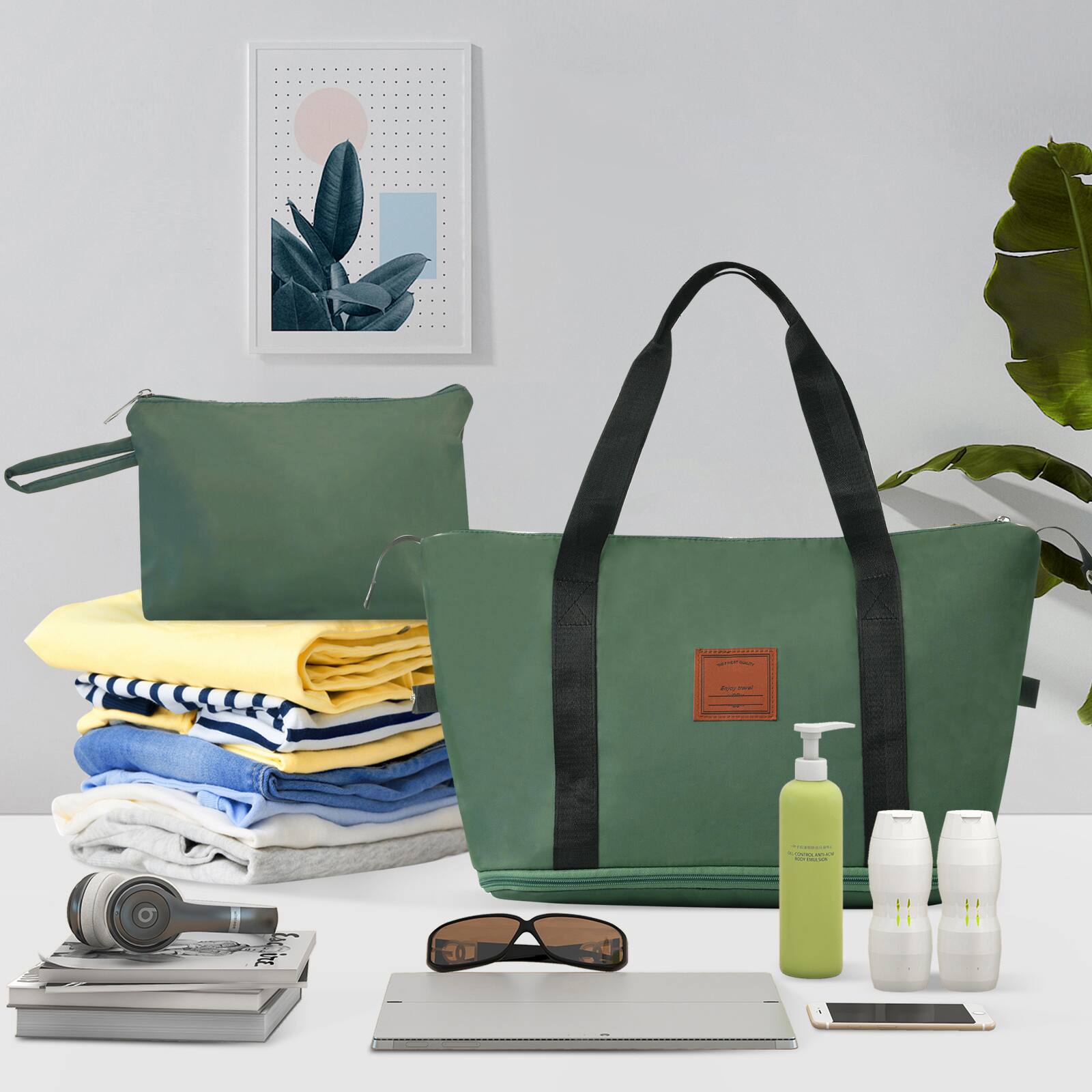 Alt View 1. Ecooso - 6-Piece ABS Hard Shell Luggage Set with Dual Spinner Wheels, TSA Lock, Duffel & Toiletry Bag, Expandable - Green.