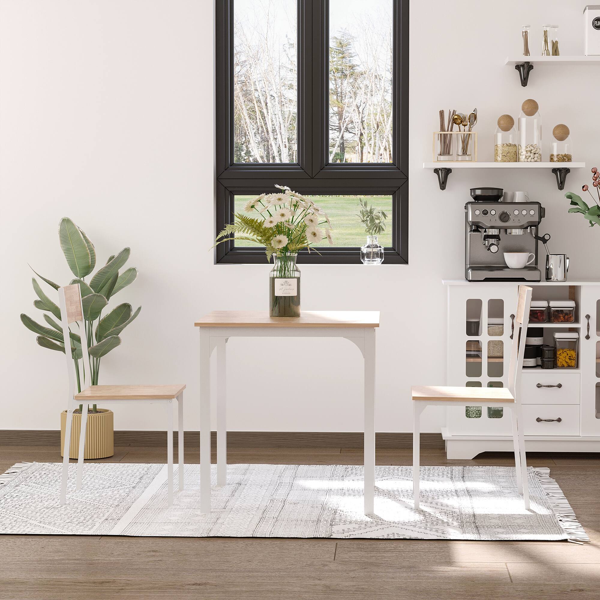 Alt View 3. Homcom - Wooden Square Dining Table Set with 1 Table and 2 Chairs and Sturdy Metal Frame for Small Space - White.