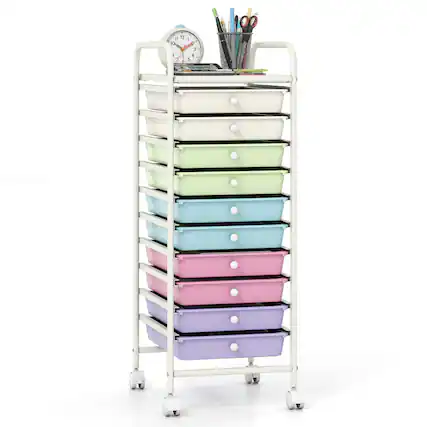 Front. WELLFOR - 10 Drawer Rolling Storage Cart Organizer,Art & Craft Storage Cart Tools Scrapbook Paper Office School Organizer - Ice Cream Multicolor.