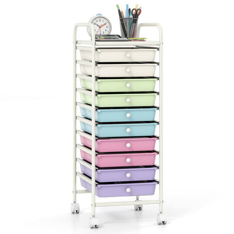 Front. WELLFOR - 10 Drawer Rolling Storage Cart Organizer,Art & Craft Storage Cart Tools Scrapbook Paper Office School Organizer - Ice Cream Multicolor.