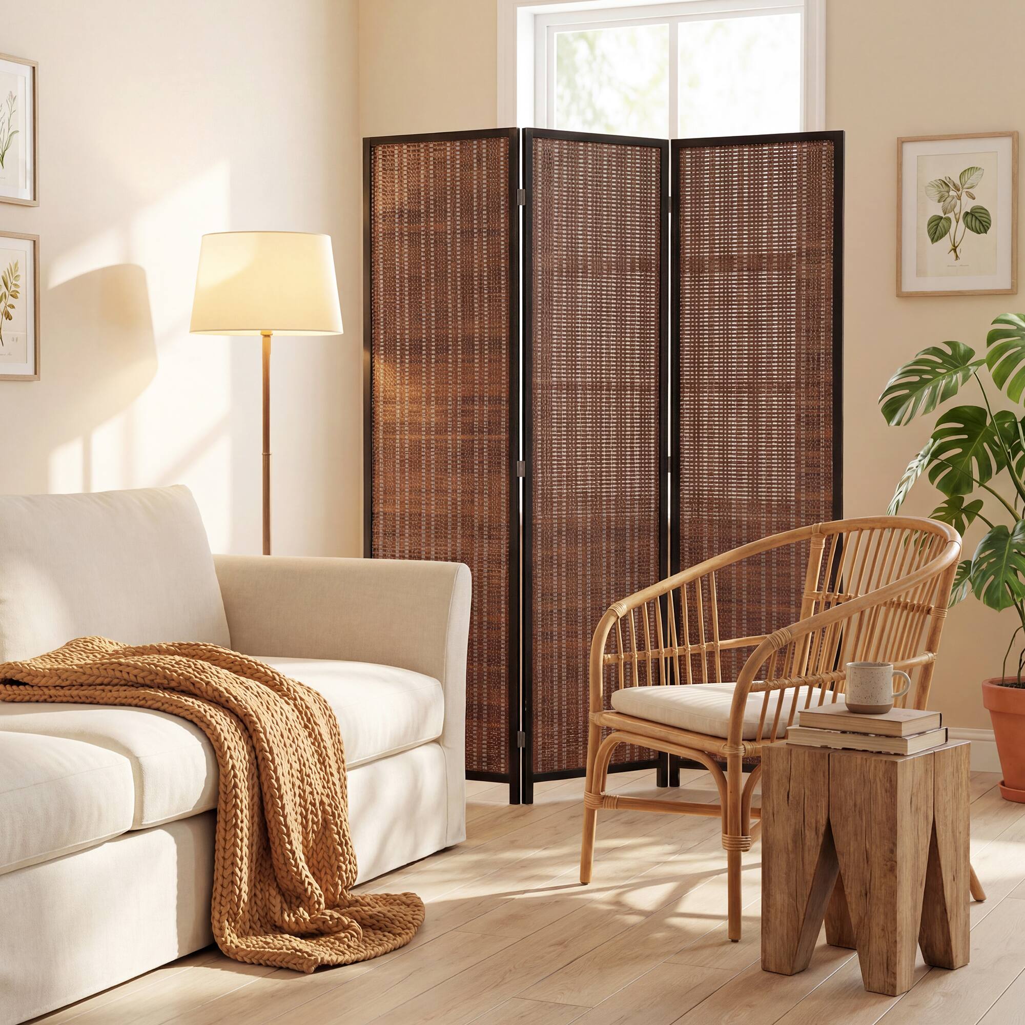 Alt View 6. Homcom - Divider Folding Privacy Screen Freestanding 3 Panel Pine Wood for Bedroom Home Office 6 Ft Tall Black - Black, Brown.