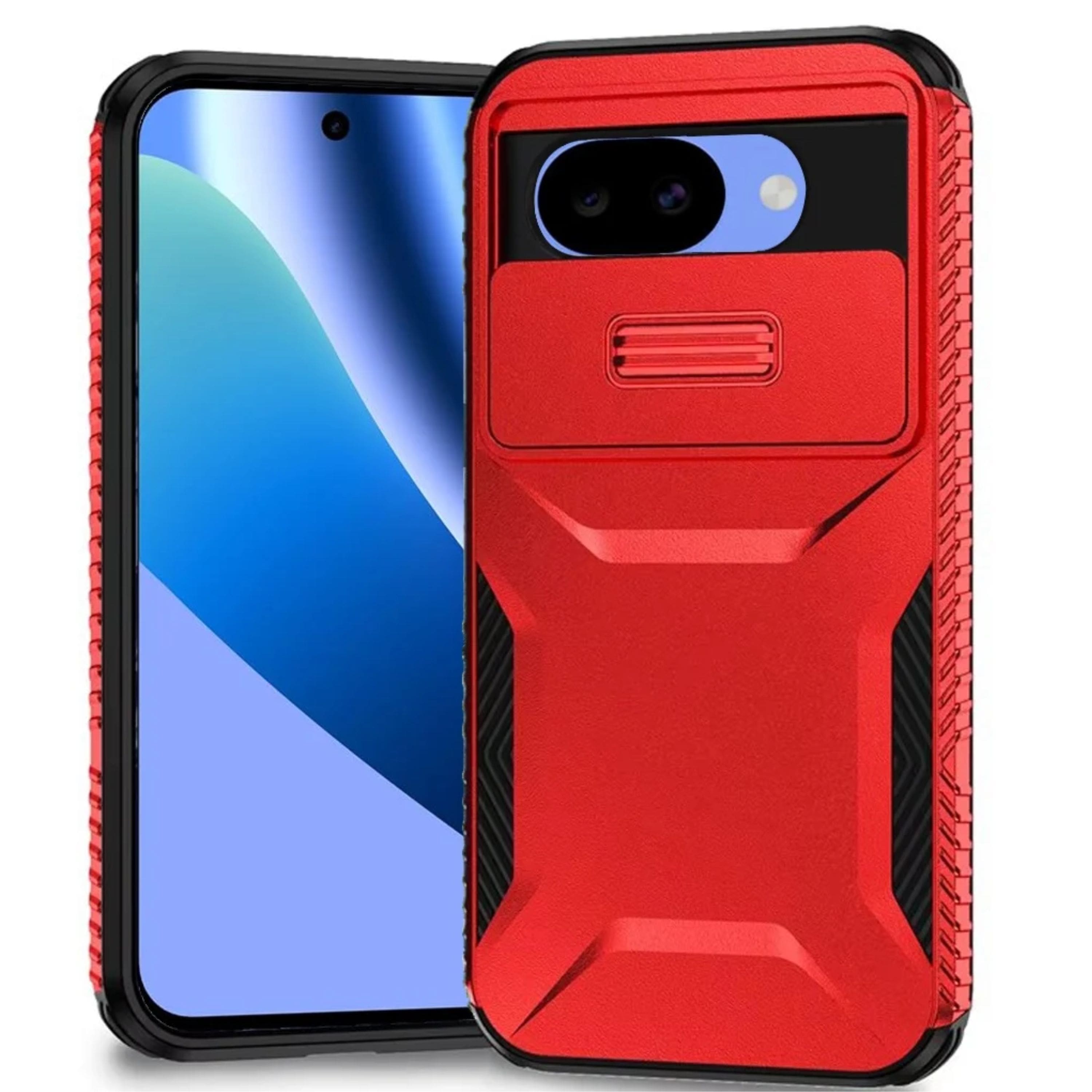 Kitcheniva - Rugged Side Grip Sliding Lens Cover Phone Case With Tempered Glass For Google Pixel 10a - Red price history on PriceWatchPro