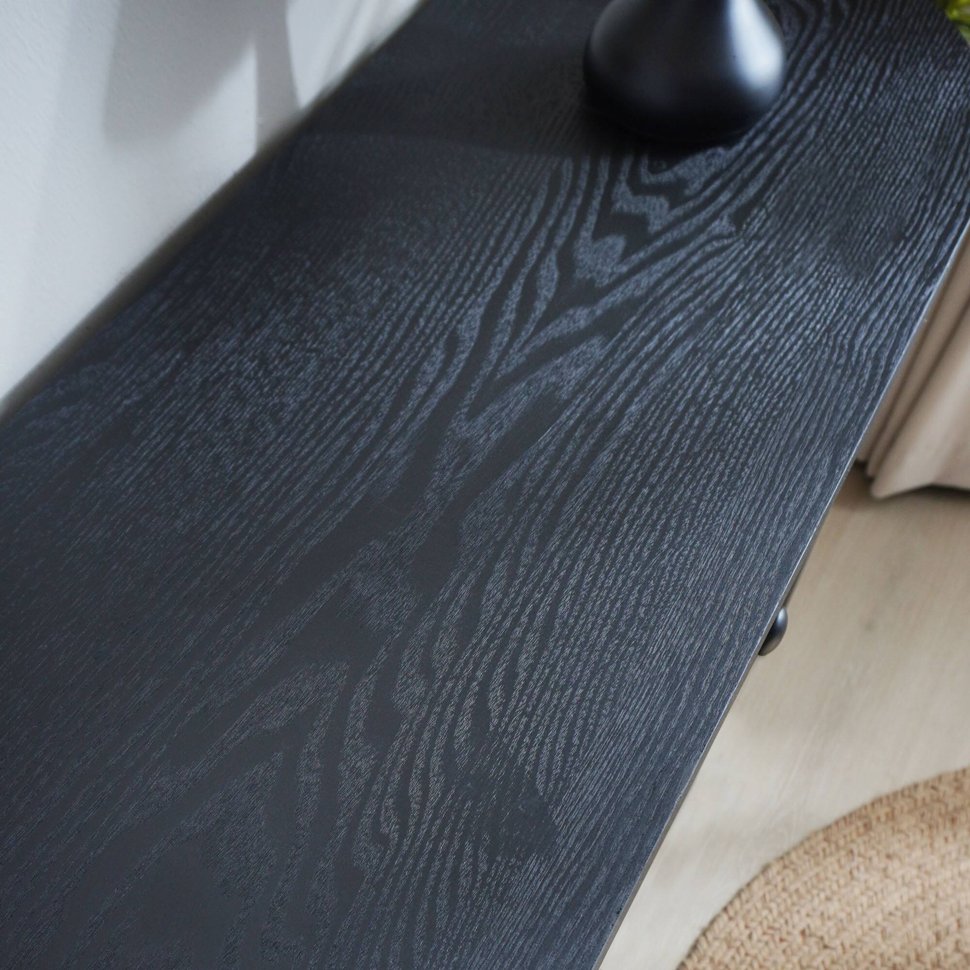 Left. GOODSILO - Elegant Carved Wooden Console Table with Lower Storage Shelf and Two Drawers for Entryway Living Room Hallway - Black.