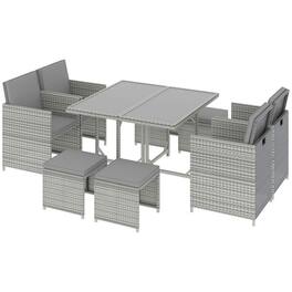Resenkos - 9 Piece Outdoor Rattan Wicker Dining Table and Chairs Furniture Set, Cushions, Light Gray And Dark Gray - Light Gray/Dark Gray