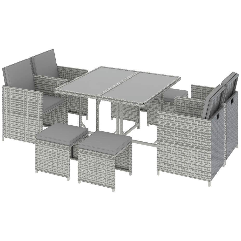 Front. Resenkos - Resenkos 9 Piece Outdoor Rattan Wicker Dining Table and Chairs Furniture Set, Cushions, Light Gray And Dark Gray - Light Gray/Dark Gray.