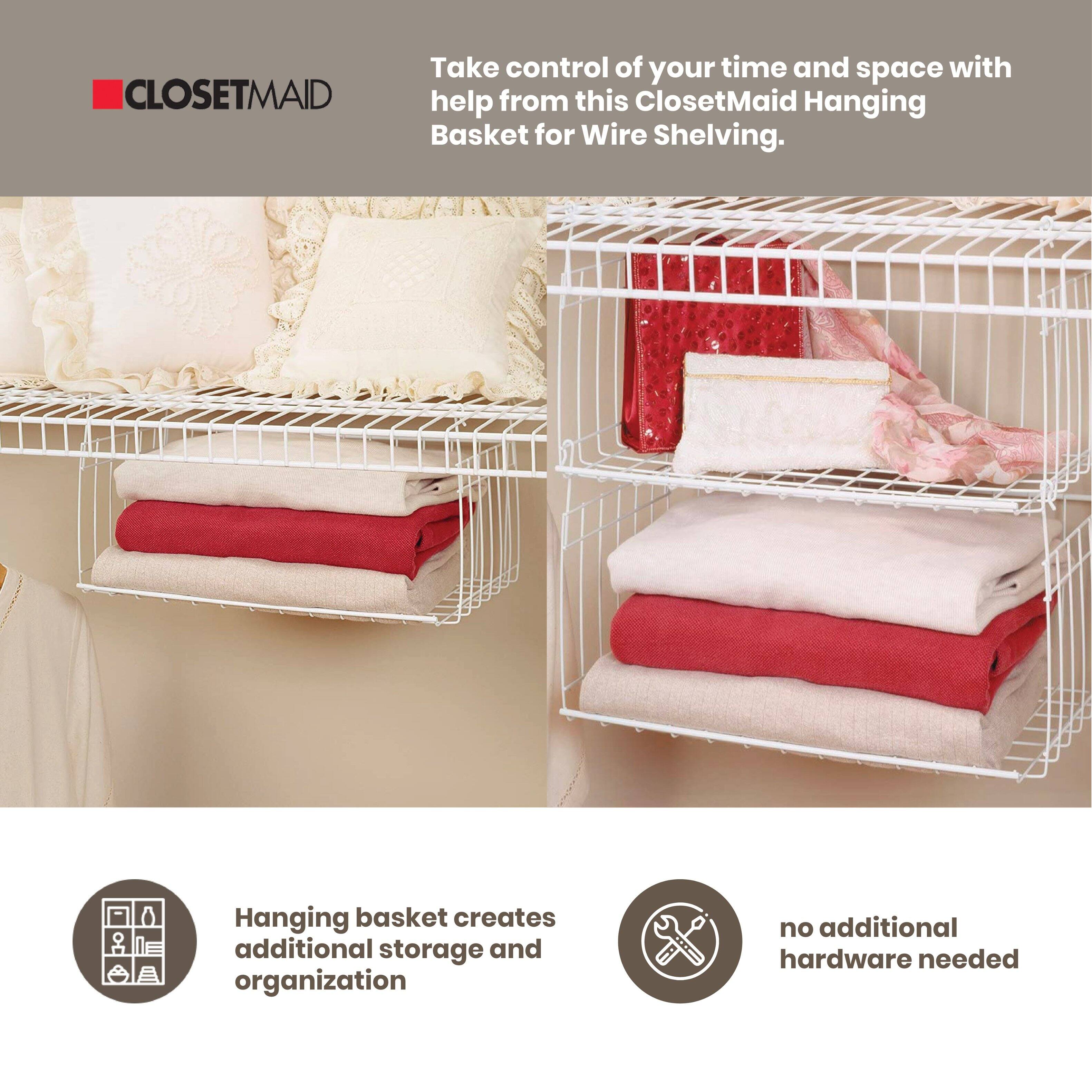 CLOSETMAID

Take control of your time and space with help from this ClosetMaid Hanging Basket for Wire Shelving.

- Hanging basket creates additional storage and organization
- no additional hardware needed
