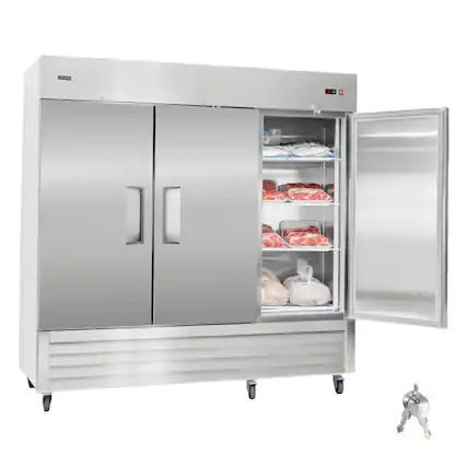 Front. VEVOR - Commercial Reach-In Freezer 85" W, 69 Cu.Ft Stainless Steel Upright Freezer with Three Doors, Auto-Defrost - Stainless steel color.