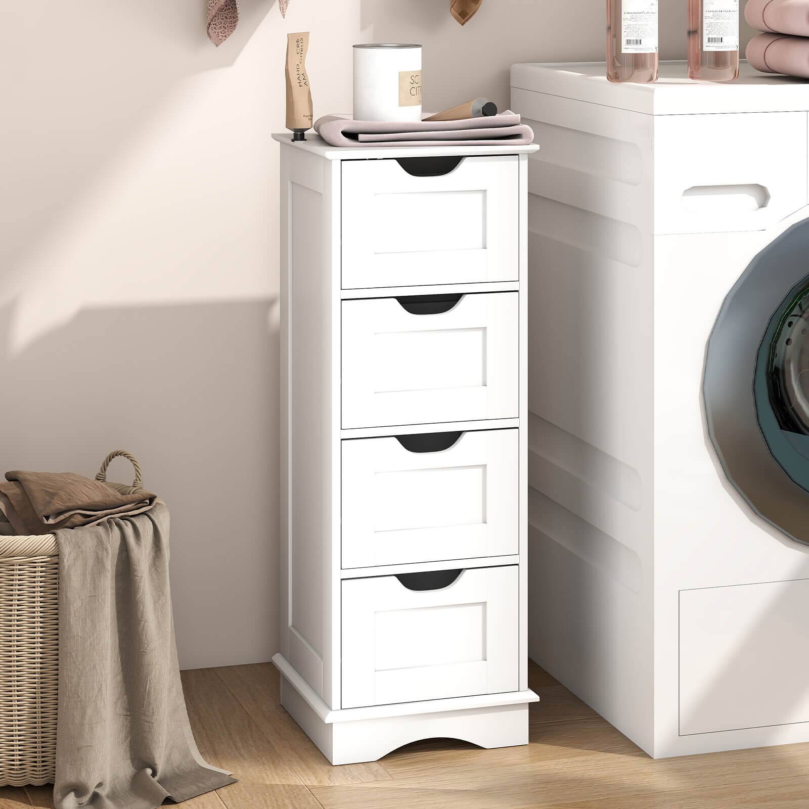 Alt View 4. Costway - Costway Bathroom Storage Cabinet with 4 Drawers Cut-out Handles Anti-toppling Device - White.