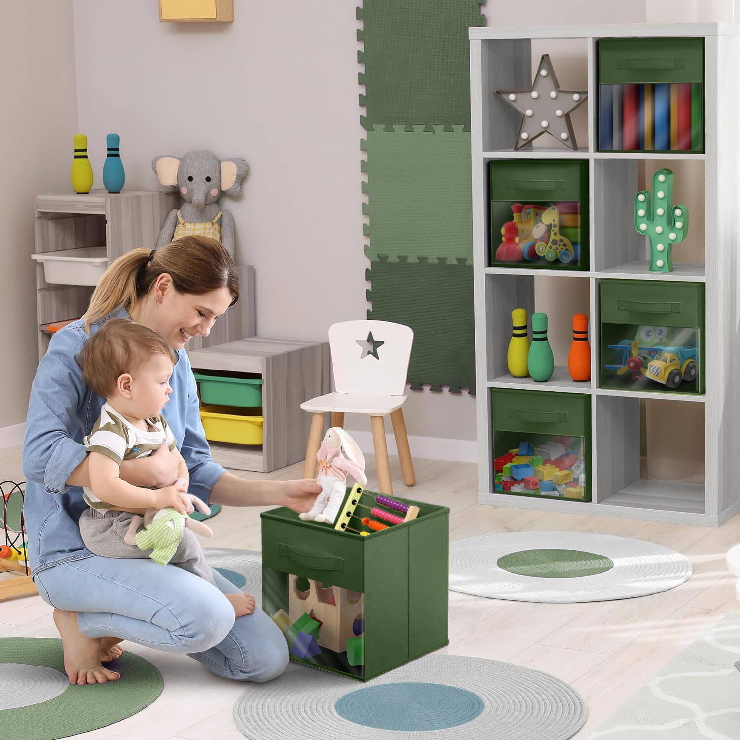 Alt View 3. Sorbus - Sorbus 11 Inch Storage Bins with Clear Window, 6 Foldable Baskets for Organizing Clothes, Toys, Books, Figures, Games - Dark Green.