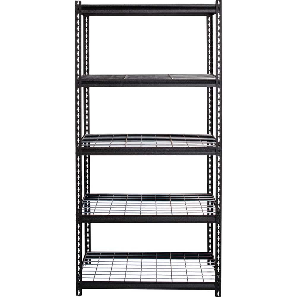 Lorell - Wire Deck Shelving 5 Shelf 72" H x 36" W x 18" D Powder Coated Black Steel - Black