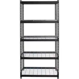 Lorell - Wire Deck Shelving 5 Shelf 72" H x 36" W x 18" D Powder Coated Black Steel - Black