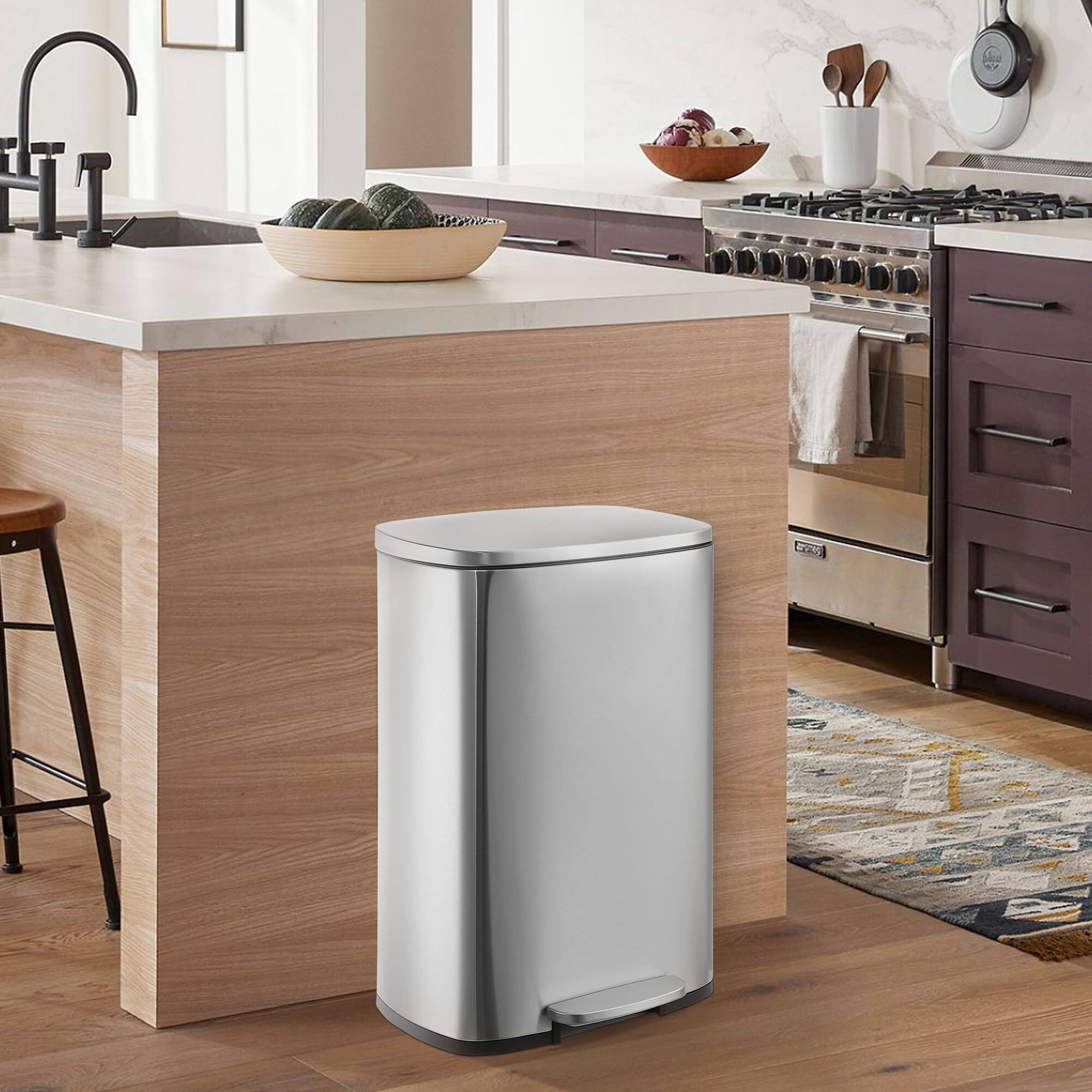 Front. Acekool - Garbage Can 13 Gallon Tall Kitchen, Hands-Free Stainless Steel Trash Can.