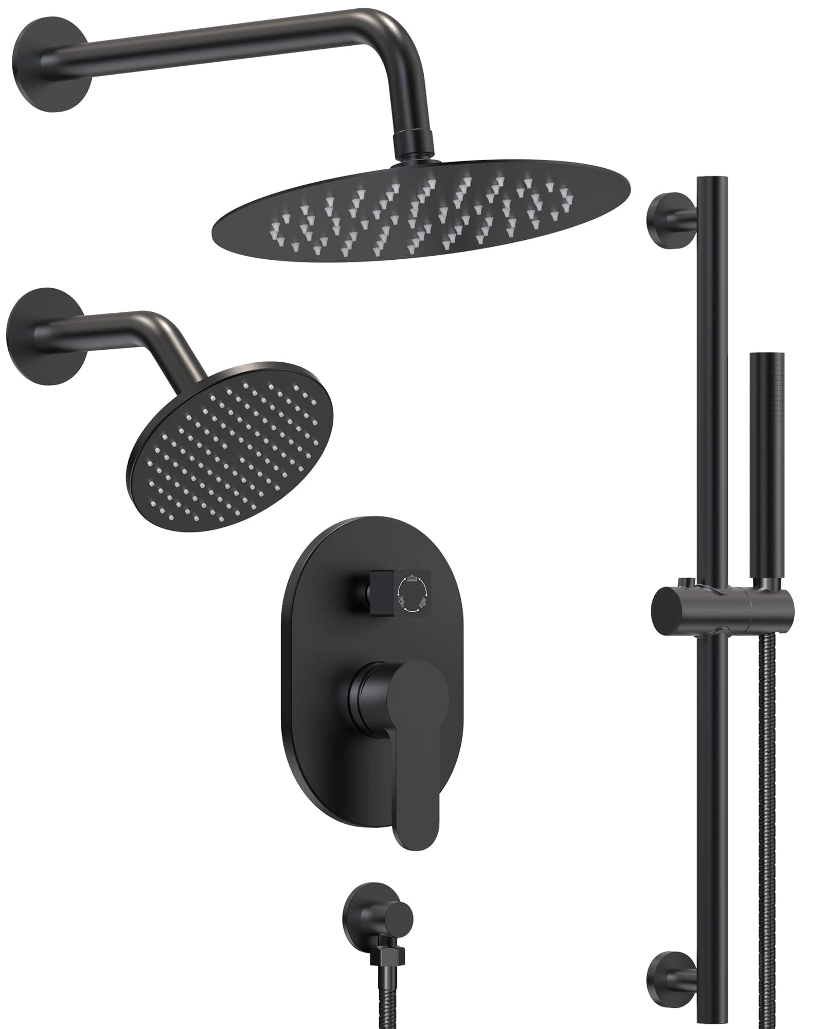 Front. GRANDJOY - Wall Mounted Shower System Set with 10" Rainfall Shower Head, Handheld Shower and Adjustable Slide Bar - Matte Black.