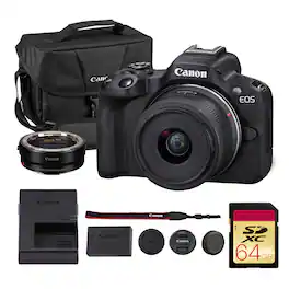 Canon - EOS R50 Mirrorless Camera Black APS-C 4K Video Bundle