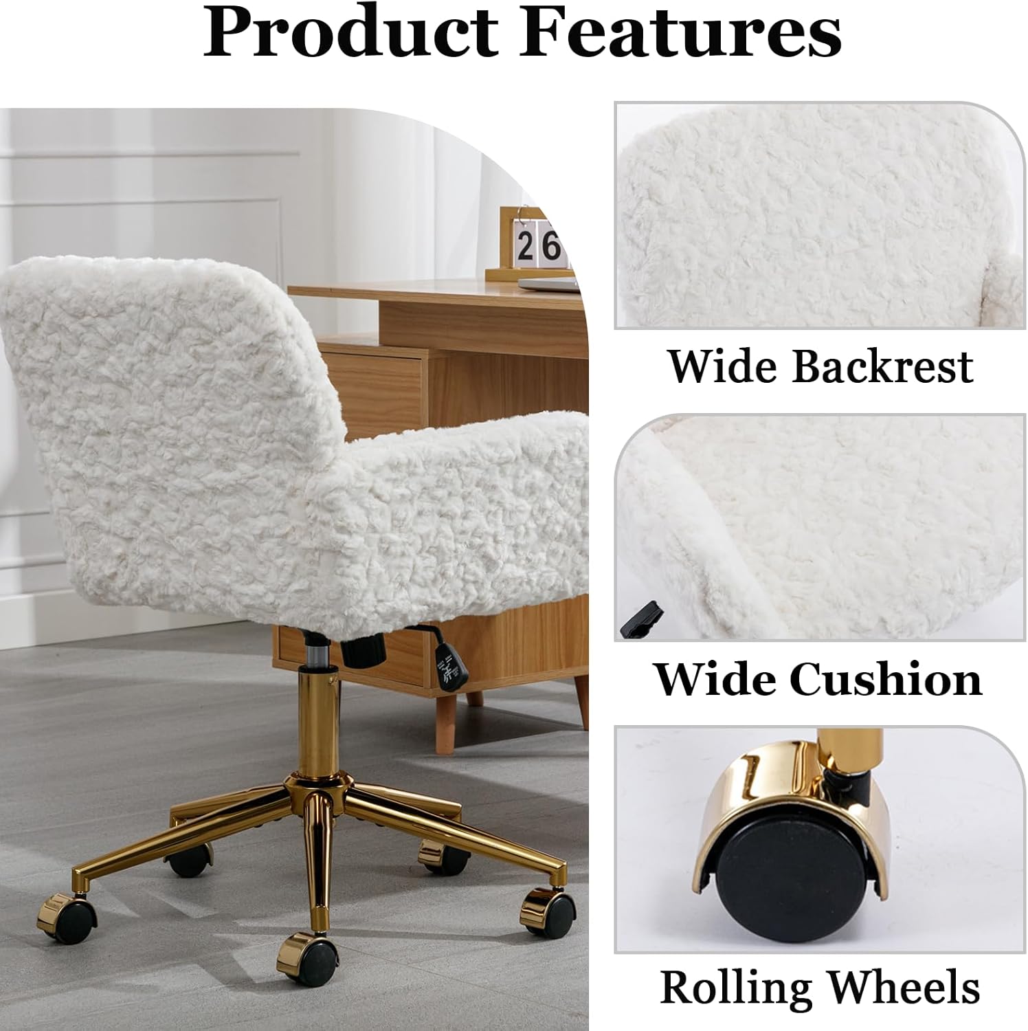 Product Features

- Wide Backrest
- Wide Cushion
- Rolling Wheels