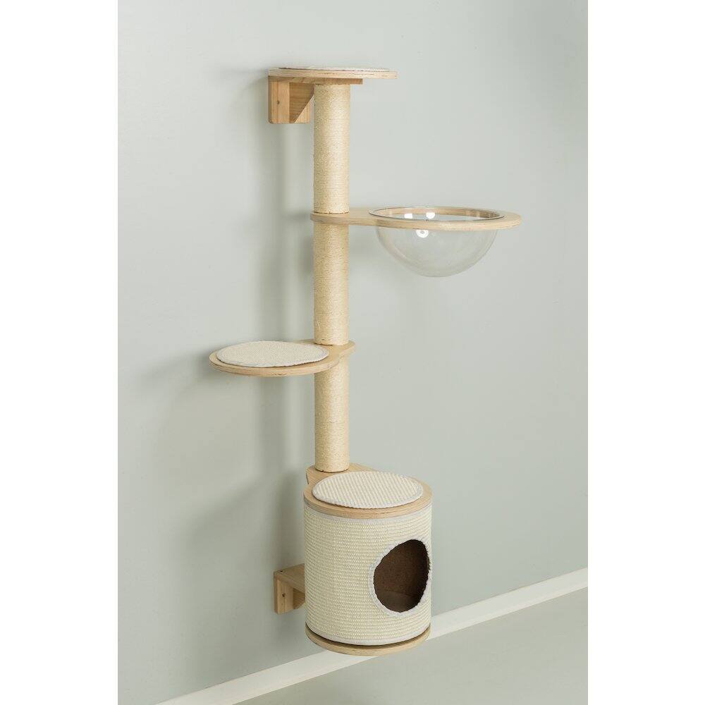 Back. TRIXIE - Mateo Wooden & Sisal 4-Level 54.3" Wall Mount Cat Tree, Scratching Posts & Condo - Natural/White.
