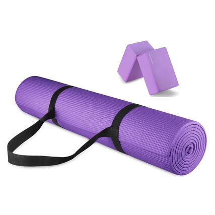 Front. Signature Fitness - Signature Fitness All Purpose High Density No Tear Exercise Mat w/Strap, Purple - Purple.