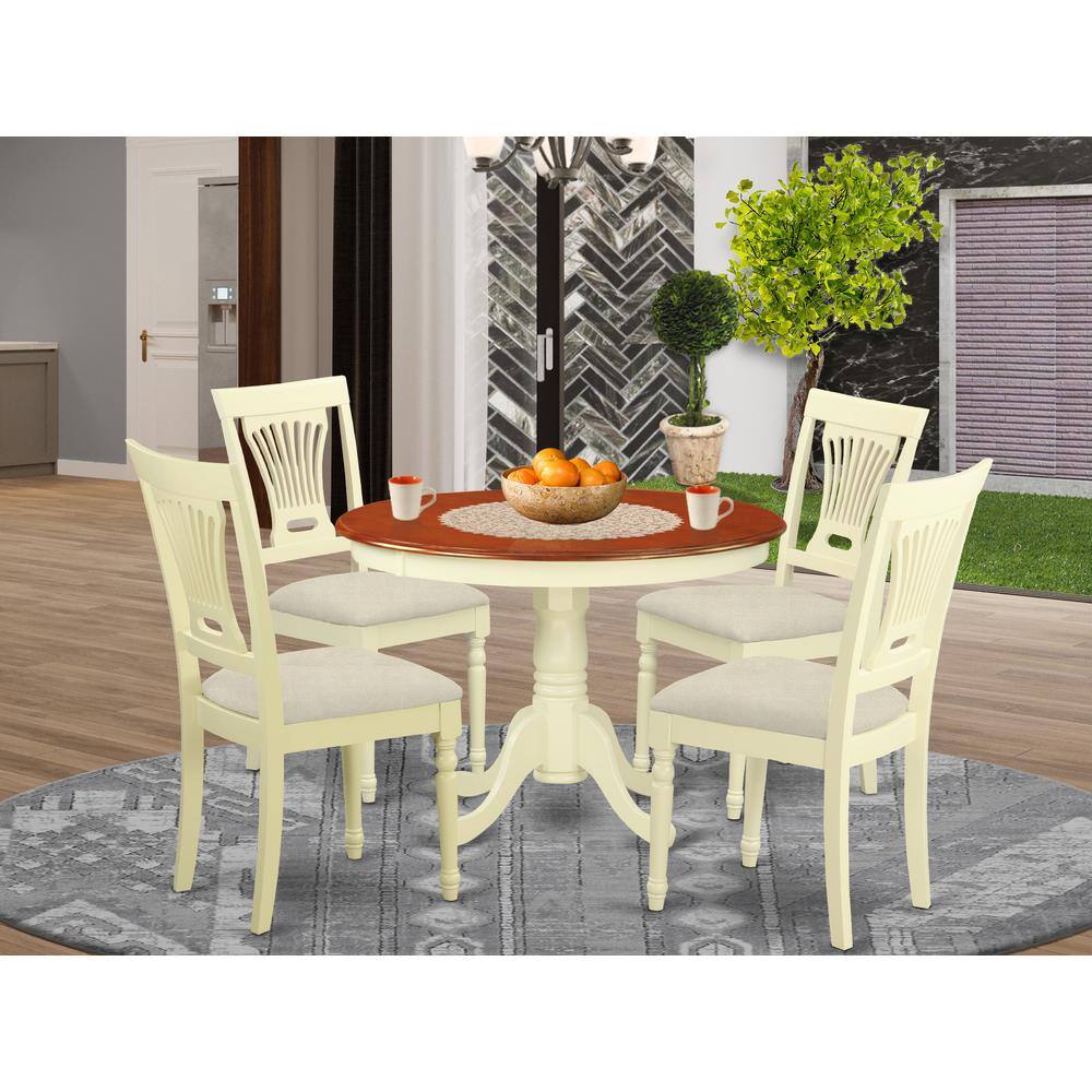 Left. East West Furniture - HLPL5-BMK-C 5 Pc set with a Dining Table and 4 Dinette Chairs in Buttermilk and Cherry . - Buttermilk & Cherry.