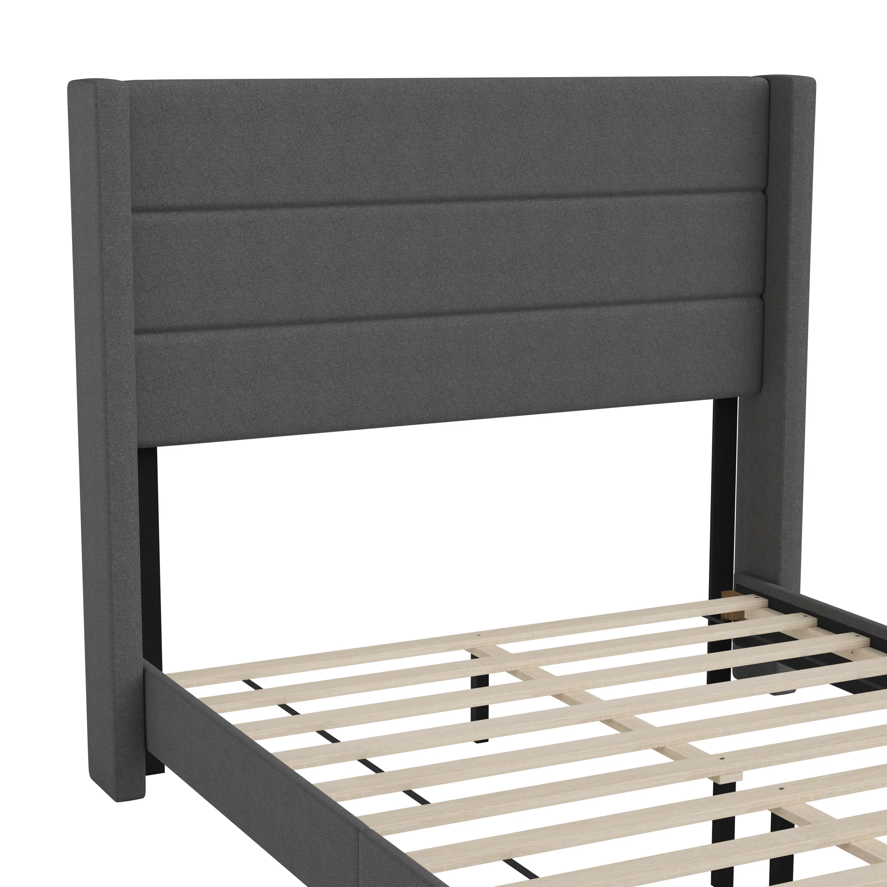 Alt View 10. Emma + Oliver - Upholstered Platform Bed with Wingback Headboard - Charcoal.