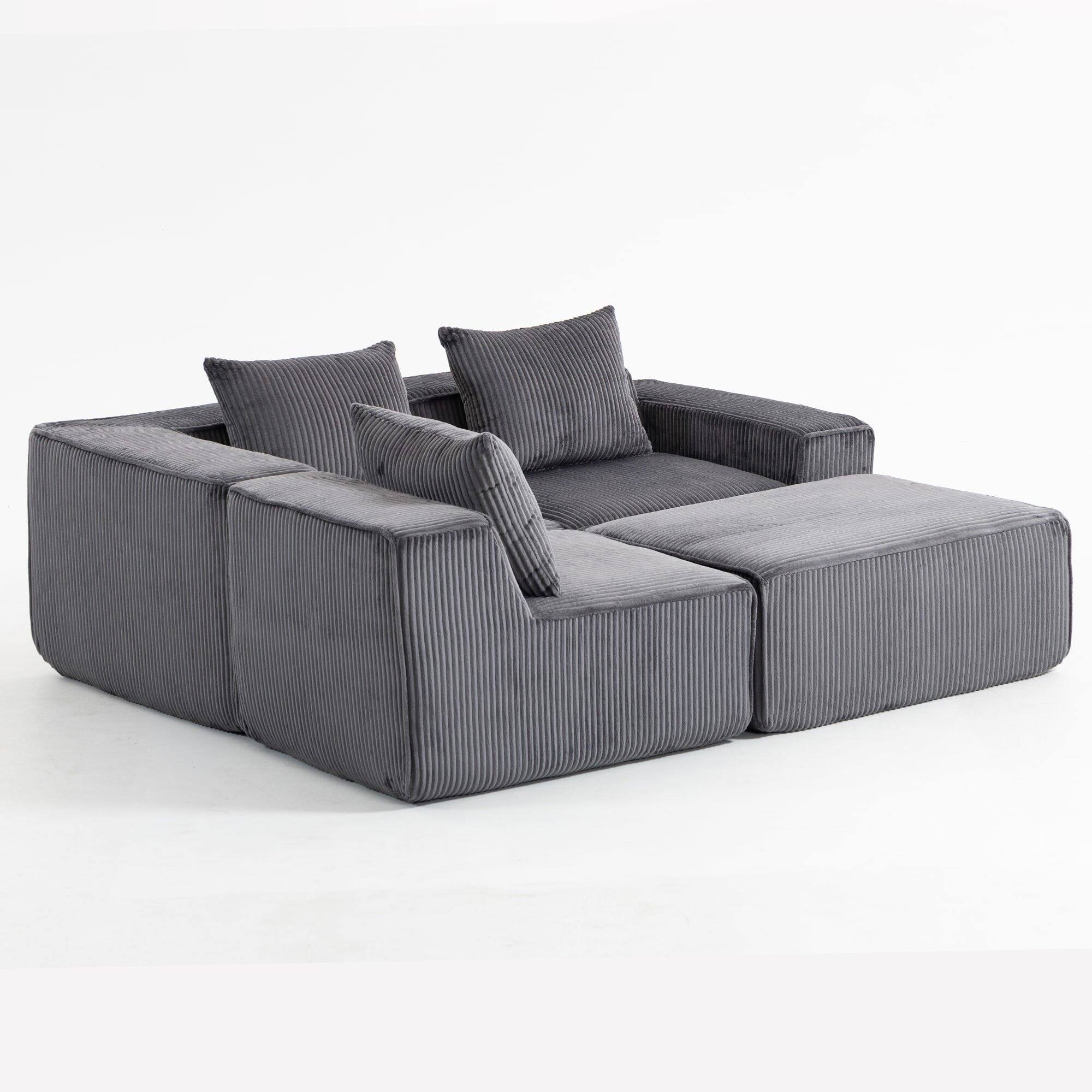 Left. Kadyn - U-shaped Modular Sctional Couches with Deep Seat, Compression Cloud Sofa Soft Corduroy Upholstered for Living Room - Gray.