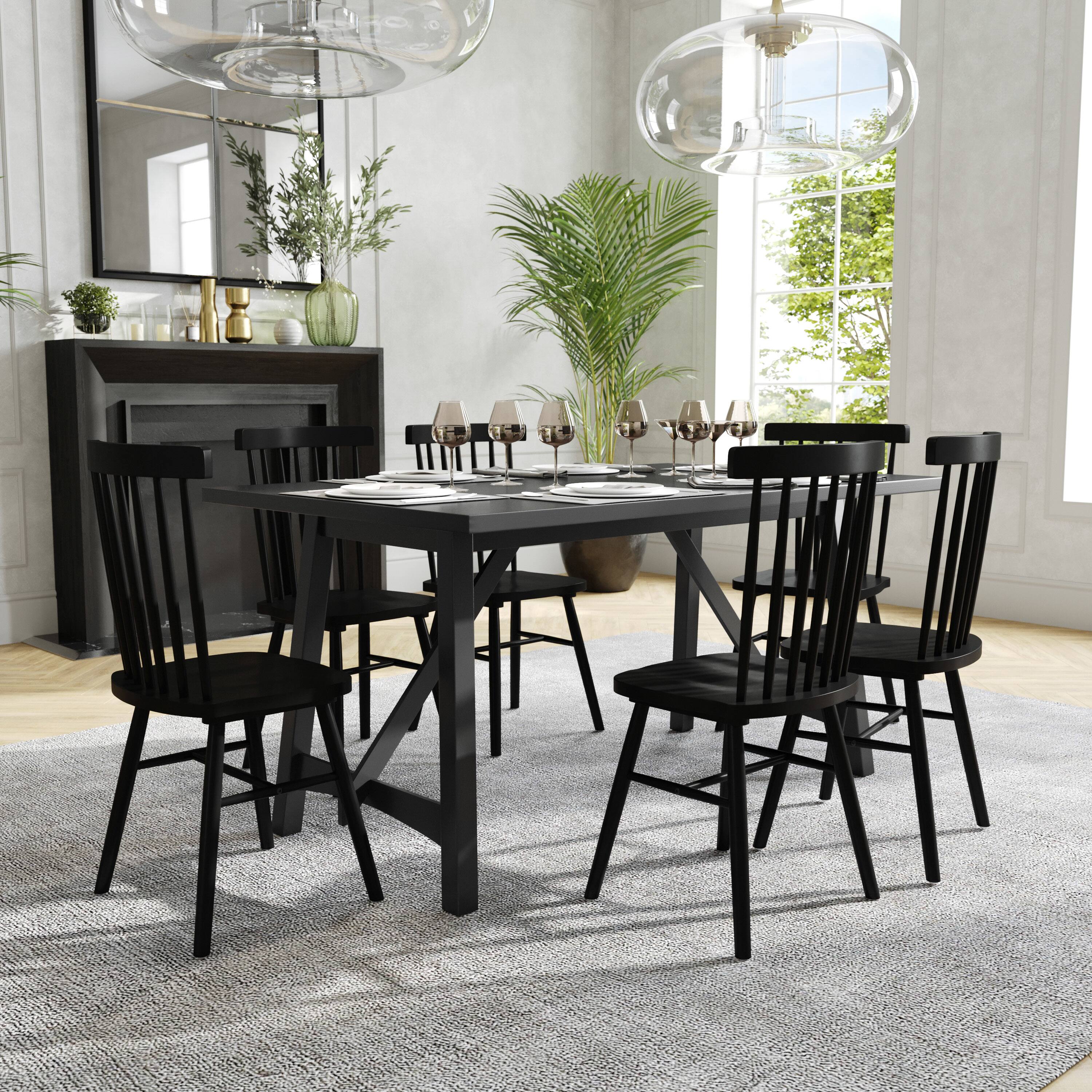 Alt View 2. Flash Furniture - Everly 60" Solid Wood Trestle Base Dining Table, Farmhouse Style Commercial Grade Table with Seating for 6, Black Finish - Black.