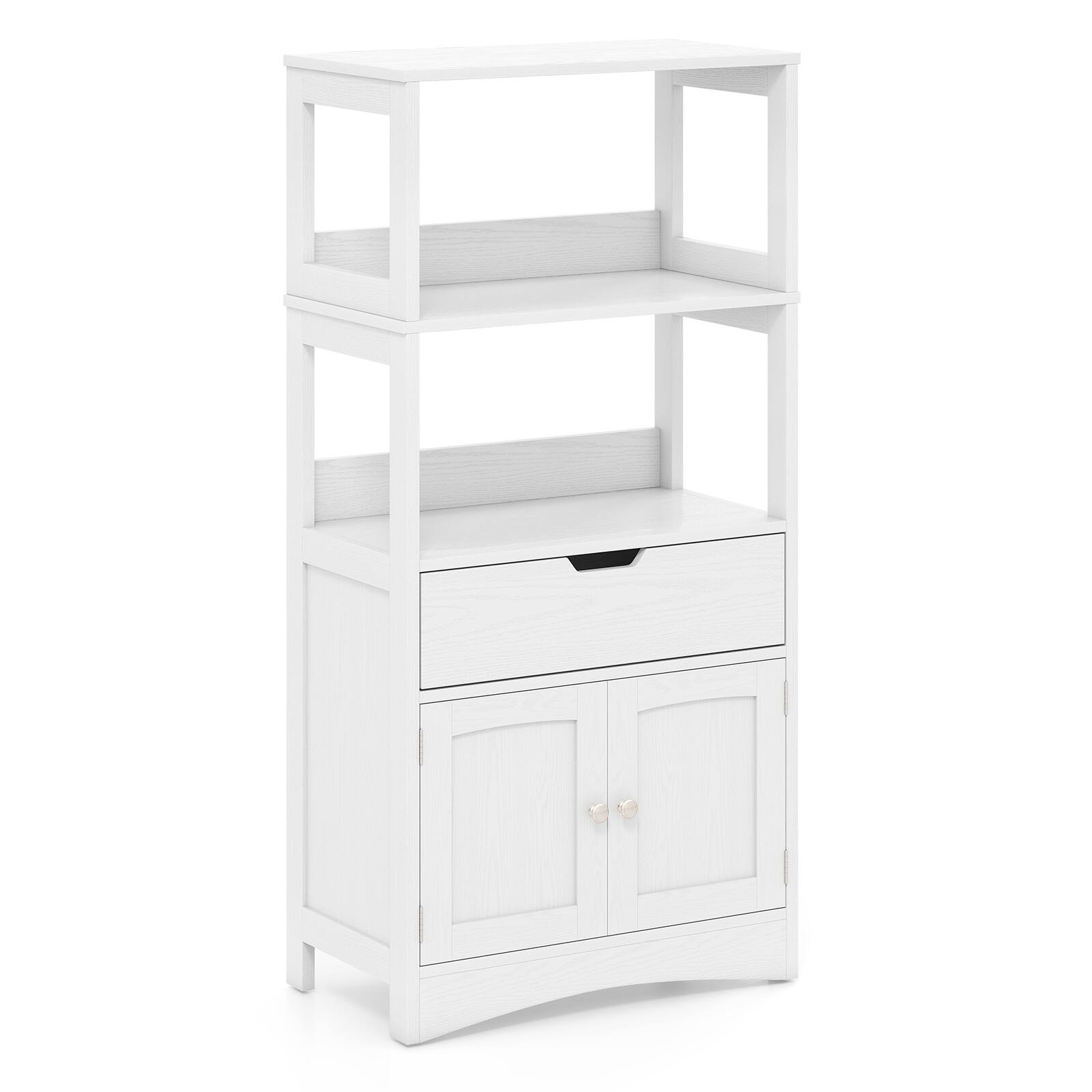 Alt View 9. Gymax - Gymax Kitchen Pantry Cabinet w/ Open Shelves Drawer & Doors Floor Storage Cabinet for Bathroom White - White.