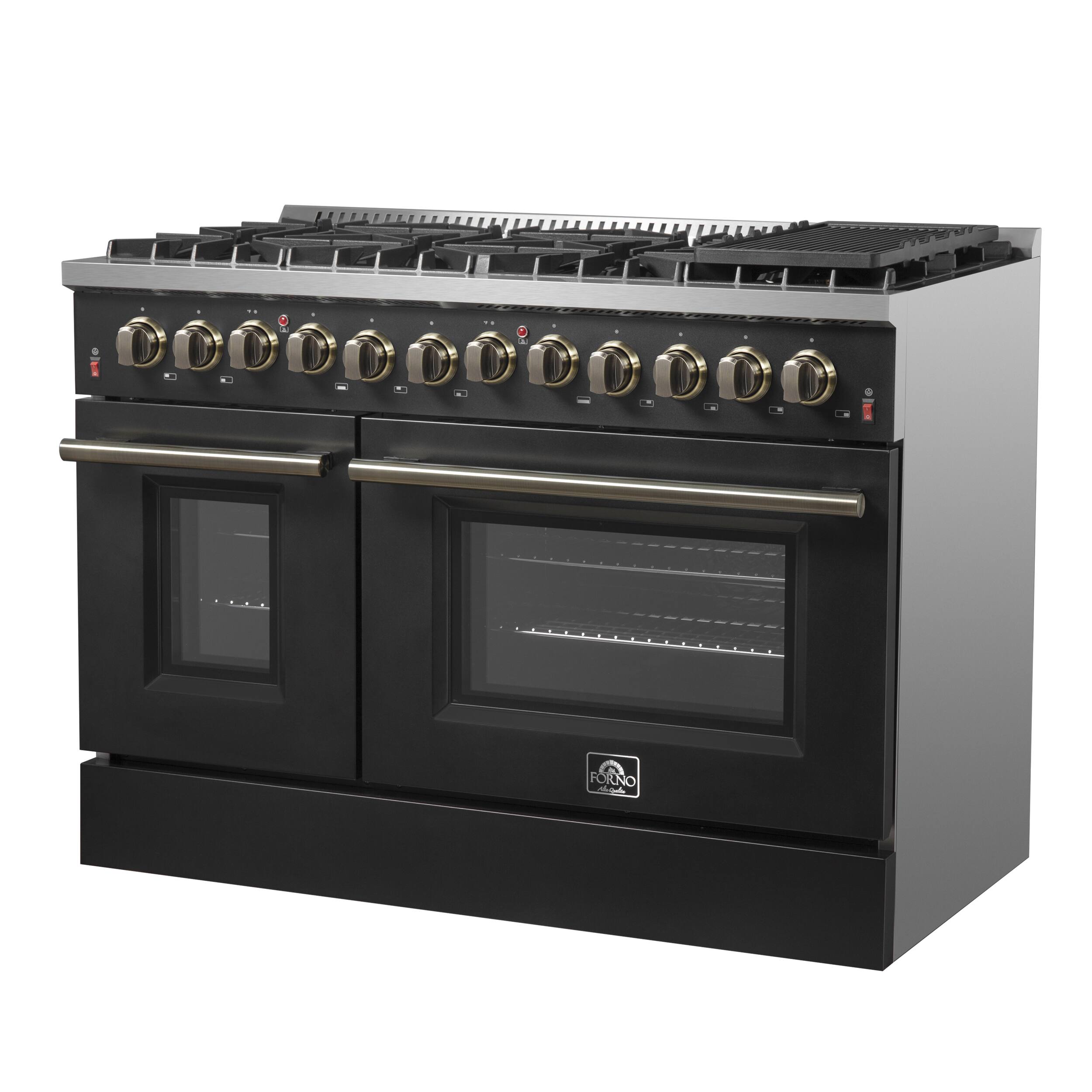 Angle. Forno Appliances - Galiano 6.58 Cu. Ft. Freestanding Dual Fuel Range with Convection Oven and Griddle - Black Door.