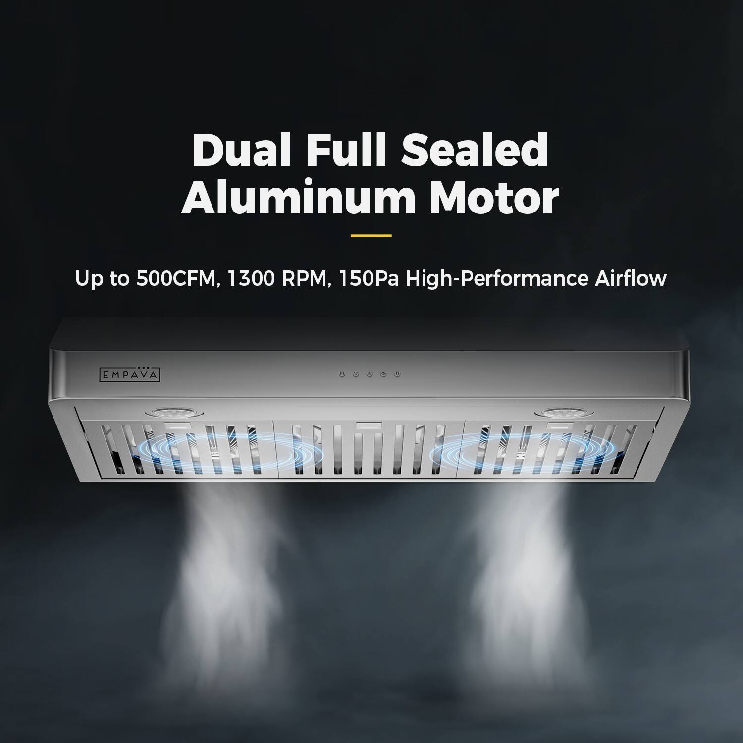 Dual Full Sealed Aluminum Motor - Up to 500 CFM, 1300 RPM, 150 Pa High-Performance Airflow EMPAVA