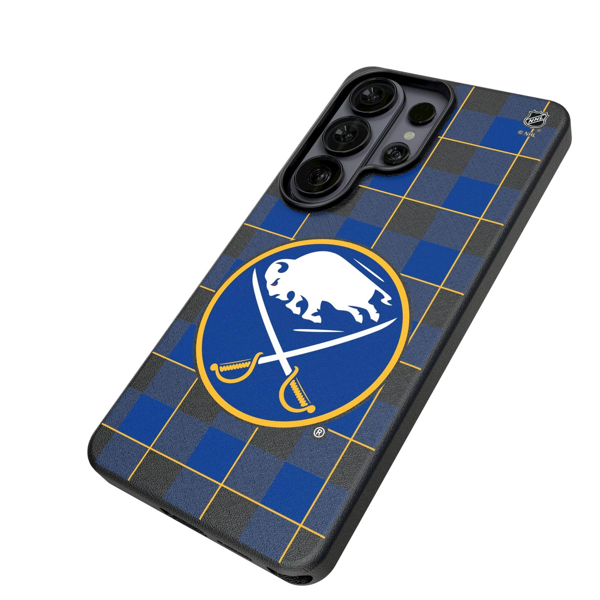 Alt View 1. Keyscaper - Buffalo Sabres Plaid Galaxy Magnetic Bump Case - S25 - Black.