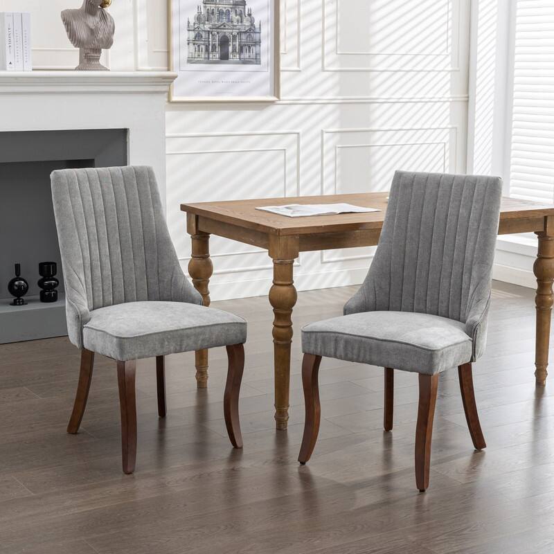 Alt View 1. HTUTWOO - Velvet Dining Chairs with High Back & Curved Solid Wood Legs, Set of 2 for Dining Room, Kitchen, Home Use for Families - Gray.