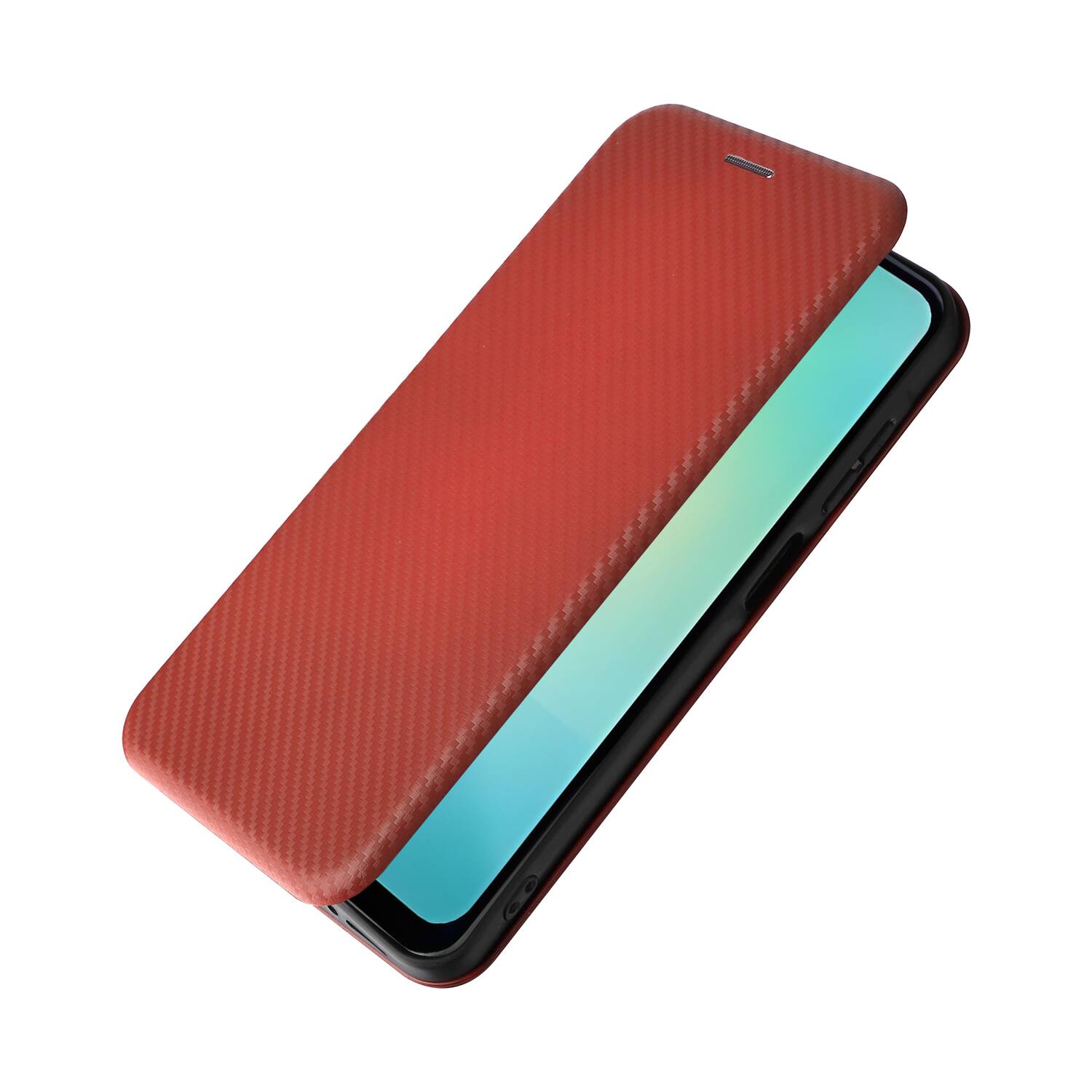 Back. Dteck - Carbon Fiber Texture Folio Phone Case for Samsung Galaxy A26 5G,PU Leather Magnetic Closure Hidden Card Slot Flip Cover - Brown.