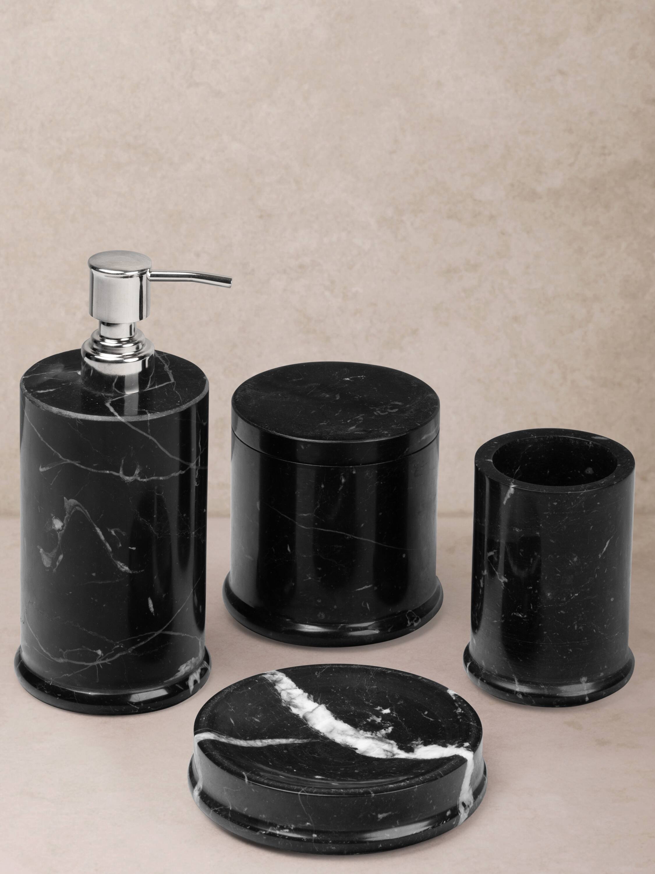 Front. GAURI KOHLI - Marquina Bath Accessories - Shades of black with streaks of white1.