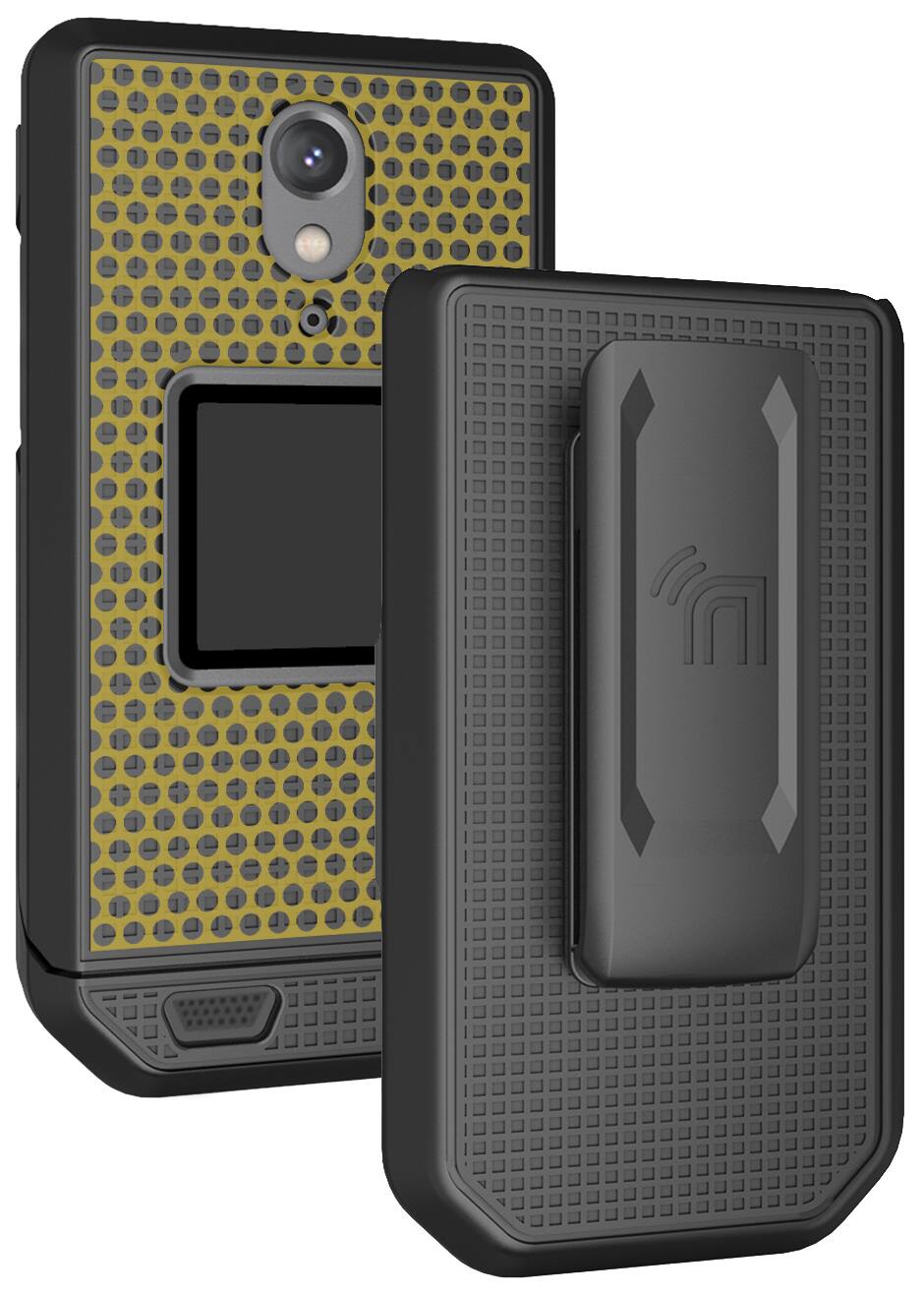 Front. Nakedcellphone - Case and Belt Clip Holster for CAT S22 Flip Phone Communicator - Gold.