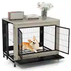 Front. Gymax - Gymax Dog Crate Furniture Industrial Dog Kennel w/ Flip-up Top Decorative Pet House Gray.