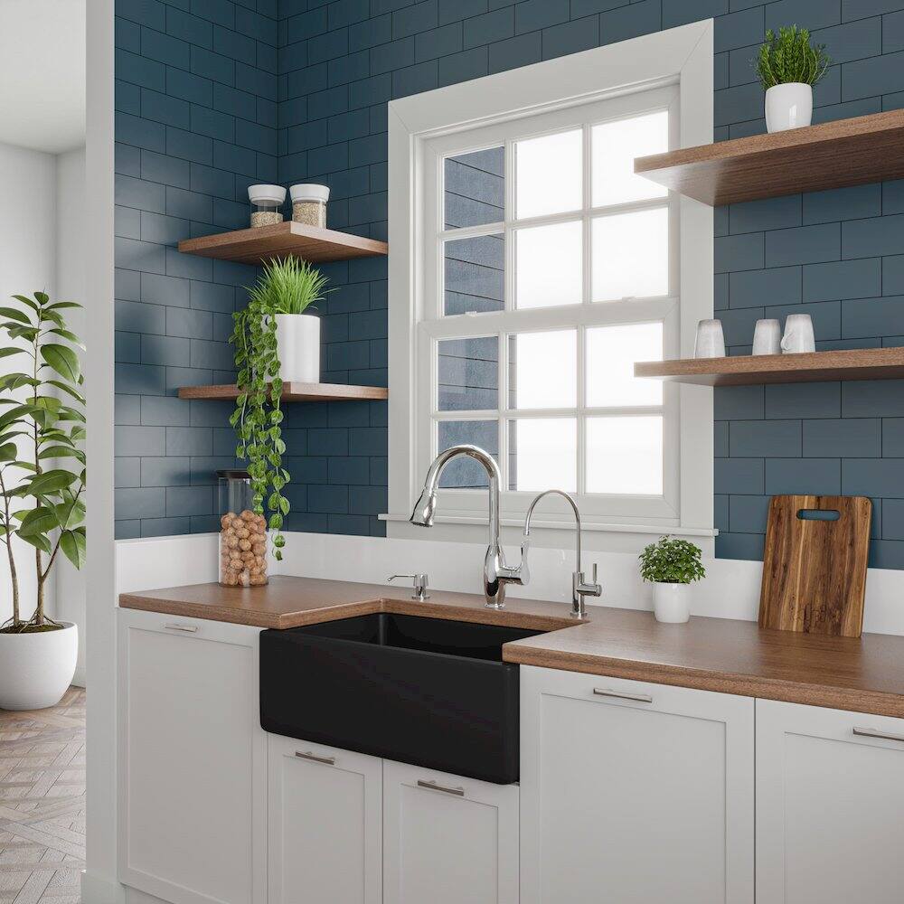 Alt View 3. Alfi - ALFI brand 30 Black Matte Reversible Smooth / Fluted Single Bowl Fireclay Farm Sink - Black.