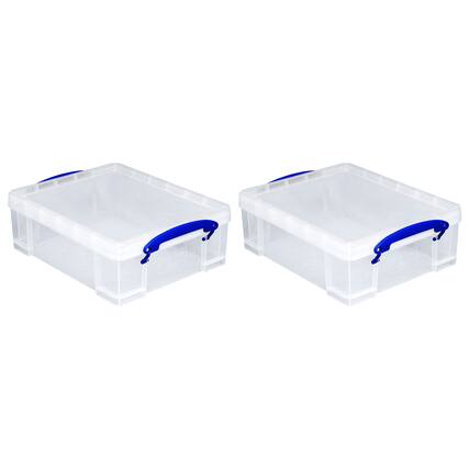 Front. Really Useful Box - Really Useful Box 8.1L Plastic Storage Container with Clip Lock Handle (2 Pack) - Clear.