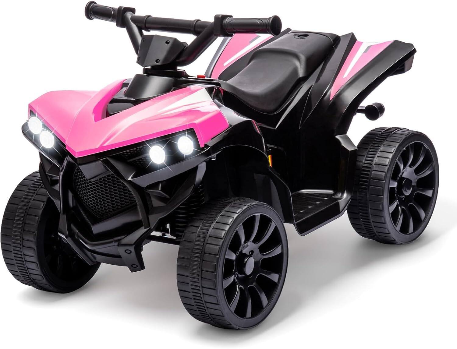 Acekool - 6V Kids Electric ATV, 1.8 MPH, 4 Wheeler Ride On Quad with LED Headlights, Music, 55 lbs Capacity - Pink