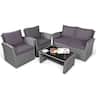 Costway - 4PCS Patio Rattan Furniture Set Sofa Table W/Storage Shelf Cushion - Gray