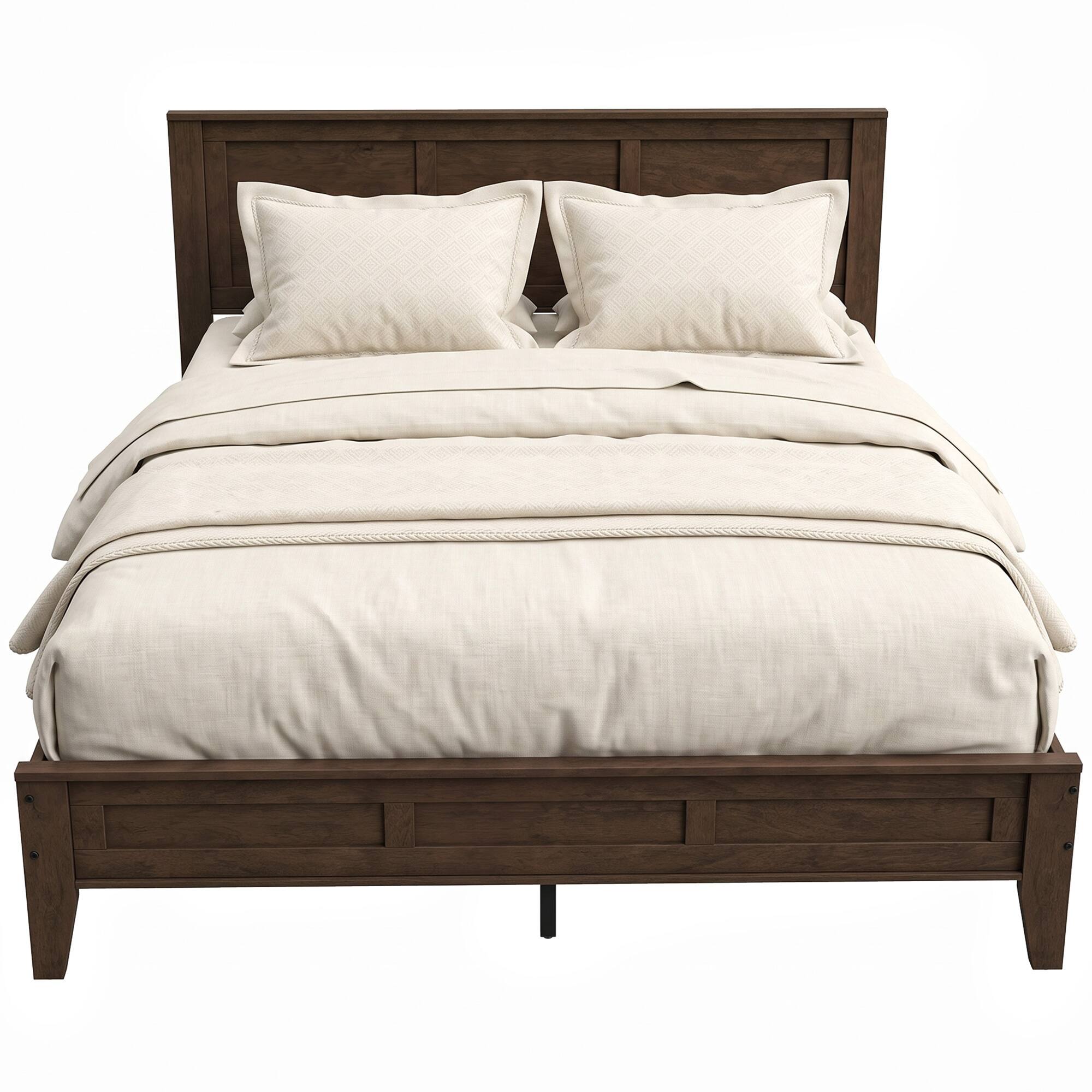 Front. Homcom - Size Bed Frame with Headboard and Footboard - Walnut.