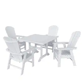 WestinTrends - Malibu 5 Piece Outdoor Patio Dining Square Table and Curved Back Armchair Set - White