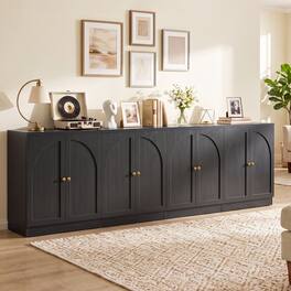 Aheaplus - 31.5" 4 Piece Modern Arched Door Sideboard Buffet Cabinet Set, 126 Inch Wide - Black