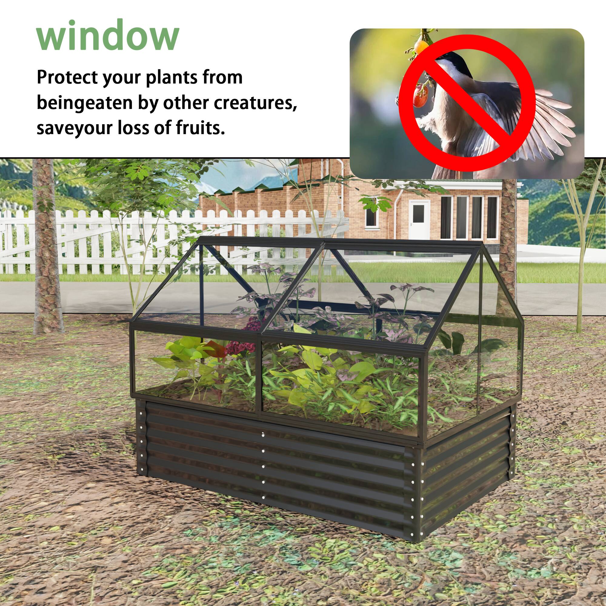window  
Protect your plants from being eaten by other creatures, save your loss of fruits.