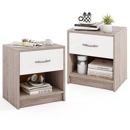 Gymax - 2 PCS Nightstand w/ Drawer Side Table w/ Slide-out Drawer Open Storage Shelf Light Gray & White - Light Gray, White