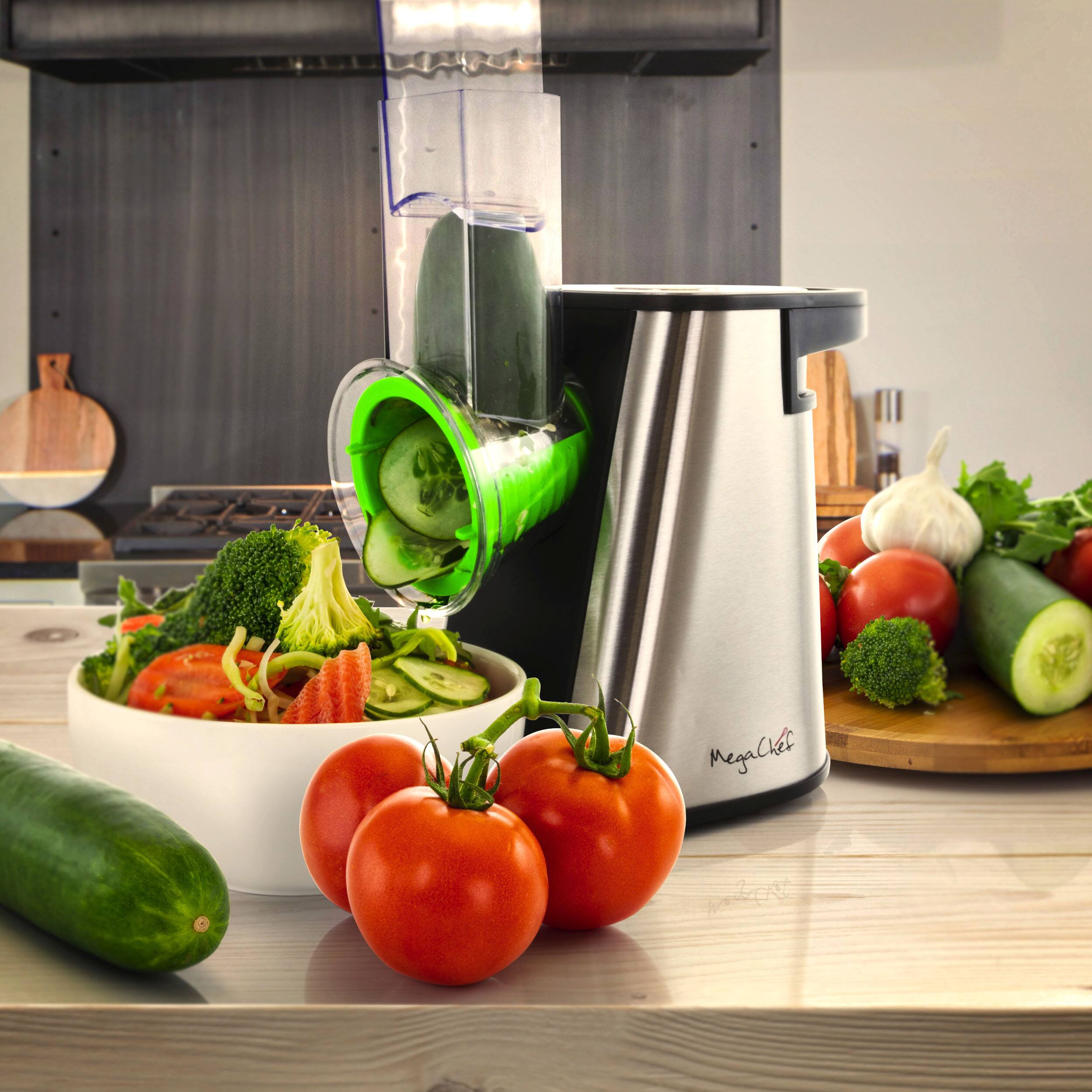 Alt View 5. MegaChef - Megachef 4 in 1 Stainless Steel Electric Salad Maker with One-Touch Control and Attachments - Silver.