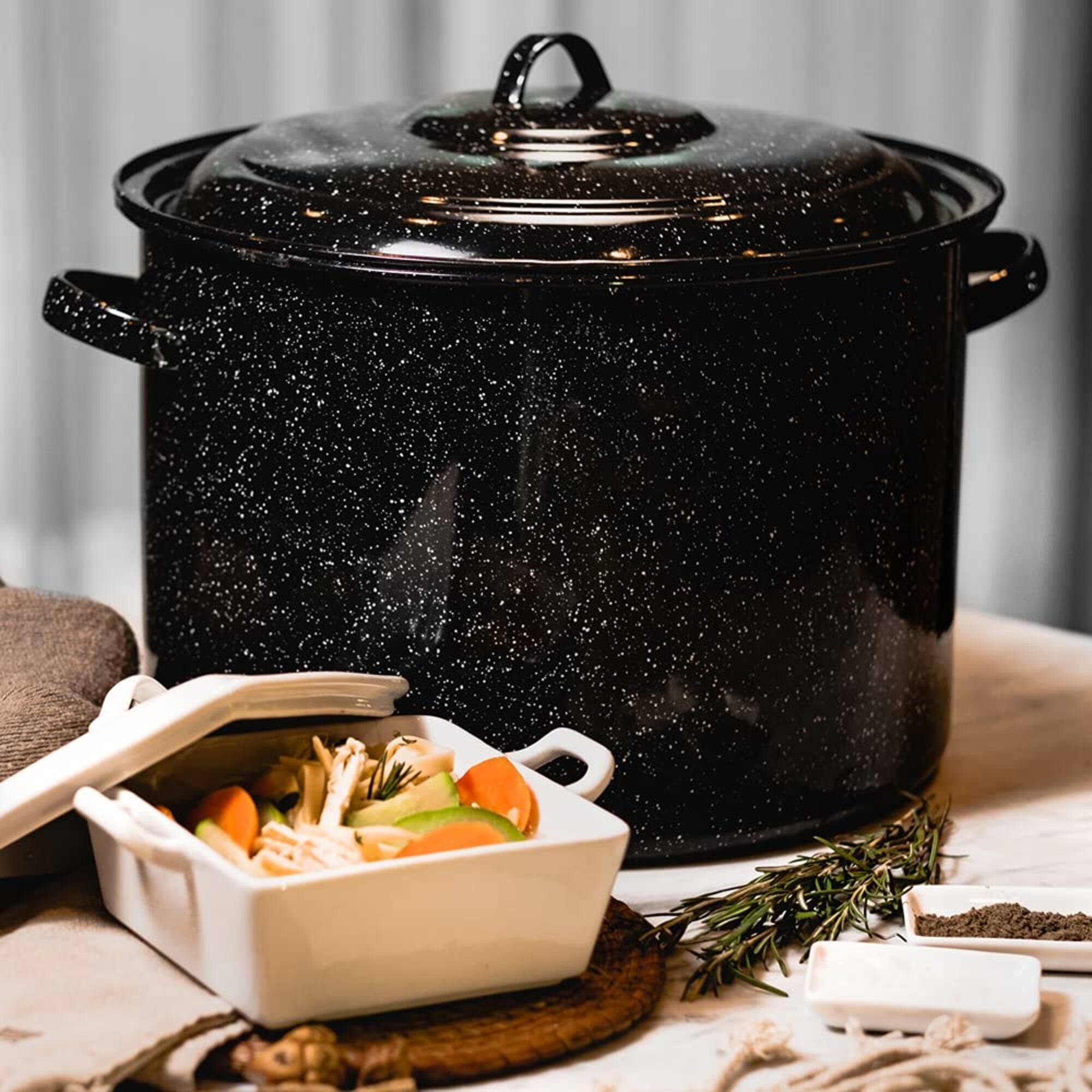 Back. Granite Ware - Graniteware 21-Quart Stockpot, Speckled Black, Nonstick Porcelain Non-Reactive - Speckled Black.
